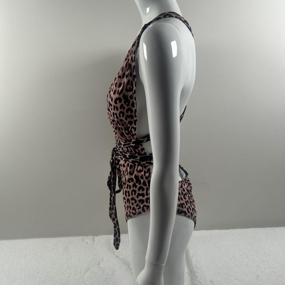 Tempt Me Swimsuit Womens Medium Leopard Print One Piece Plunge Crossback Wrap - Picture 16 of 16